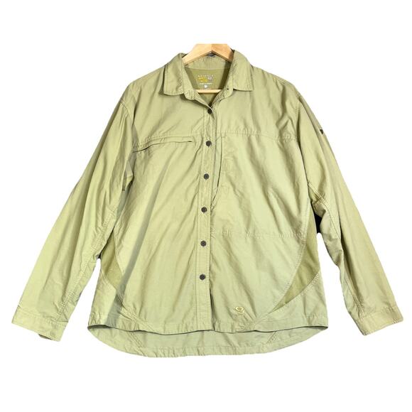 Mountain Hardware Shirt Womens 14 Green Button Up Pockets Vented Camping Hiking - Picture 1 of 13